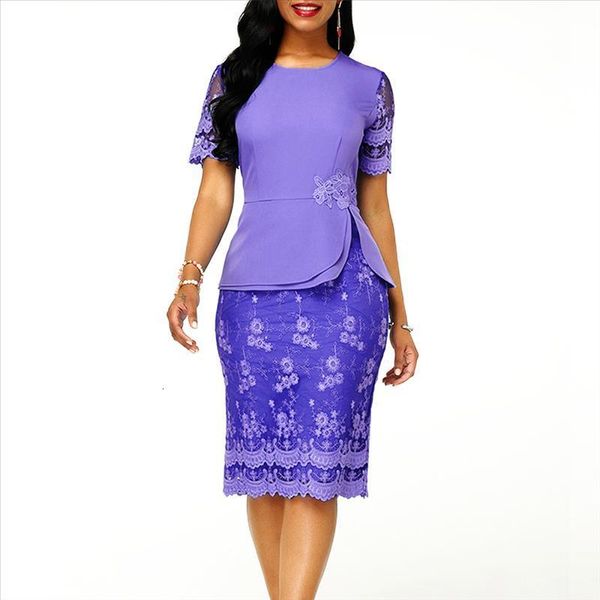 

split patchwork embroidery lace bodycon dress women 2020 summer casual plus size o-neck elegant slim office party dresses, Black;gray