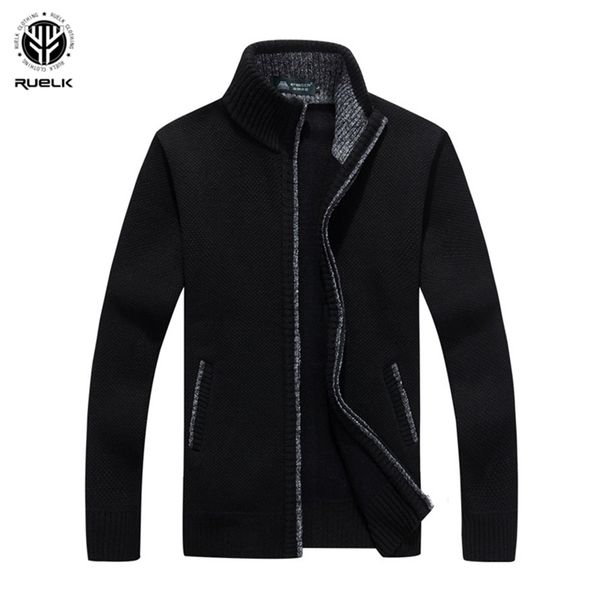 

ruelk winter thick men's knitted sweater coat off long sleeve cardigan fleece full zip male causal plus size clothing men 201210, White;black