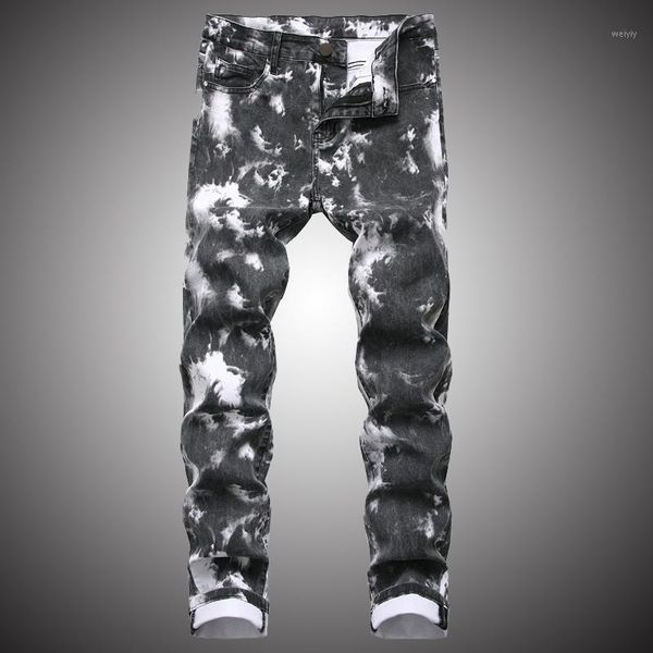 

hip hop streetwear tie dye jeans men fashion multicolor denim pants elastic slim fit dance pant good quality bp0761, Blue