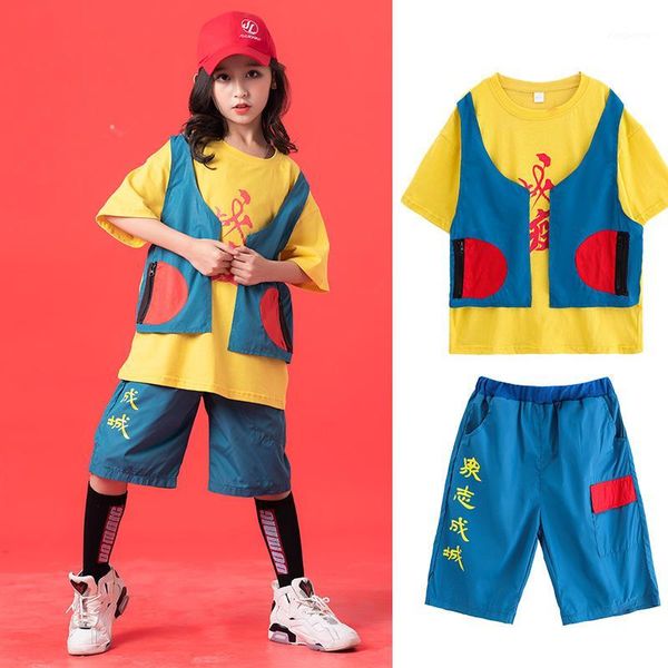 

new hip hop dance costumes for girls performance show dance stage costume kids short sleeve hiphop suit jazz modern wear dqs43741, Black;red