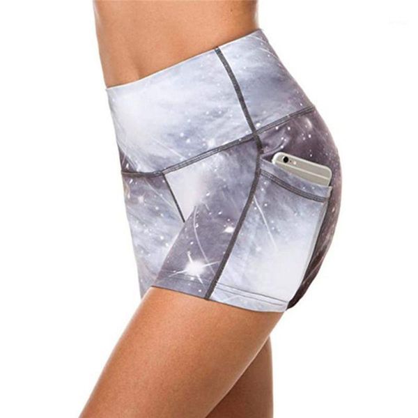 

yoga outfits womens high waist seamless shorts print tie-dye push up fitness workout scrunch gym sports short pants with pockets1, White;red