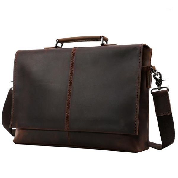 

maheu vintage leather briefcase 100% genuine leather business shoulder bag with cover 15.6 inch computer bag solid cowskin1