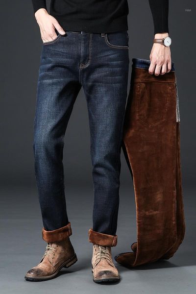 

2020 thick plus velvet jeans men's casual loose straight-leg jeans, Blue
