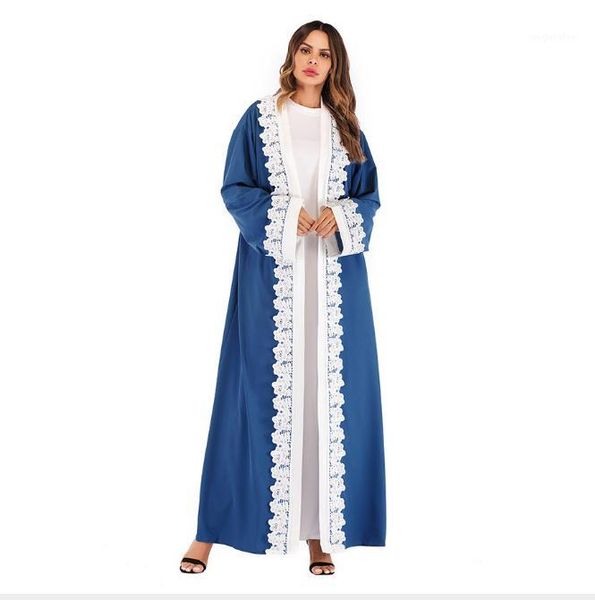 

muslim embroidery lace long robe gowns kimono ramadan arab abaya uae maxi dress cardigan tunic islamic turkish worship service1, Red