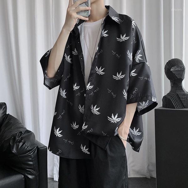 

korean men summer short sleeve shirts man oversized blouse boho style male casual loose shirts xxl1, White;black