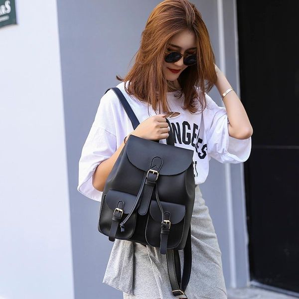 

pu leather women backpack simple school bag daypack girls daily bag vintage mochila casual rucksack