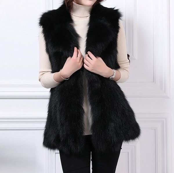 

s-6xl 2020 spring women new fashion large size medium long korean version of the large lapel faux fur coat1, Black