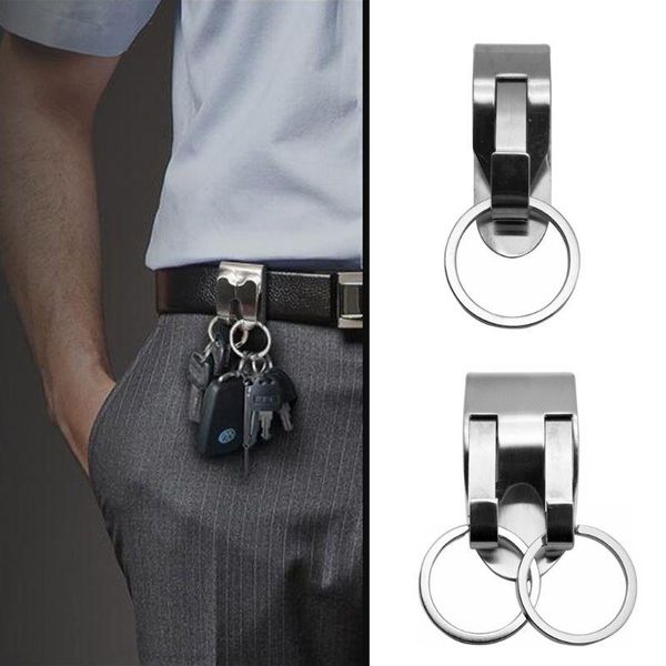 

keychains stainless steel keyring security clip on heavy duty belt key keychain, Silver