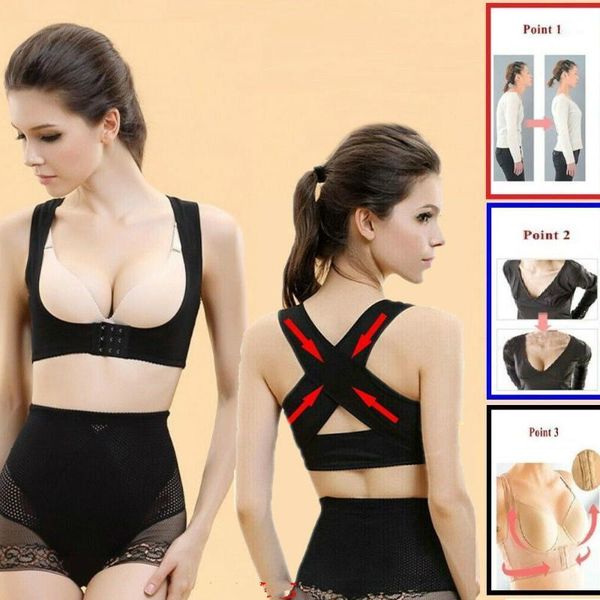 

gym clothing women posture corrector bra support back shoulder brace correct belt adjustable sports fitness1, White;black