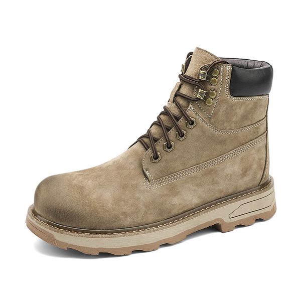 

men genuine leather ankle military casual basic martin tooling outdoor non slip anti-pierce work safety boots, Red;white