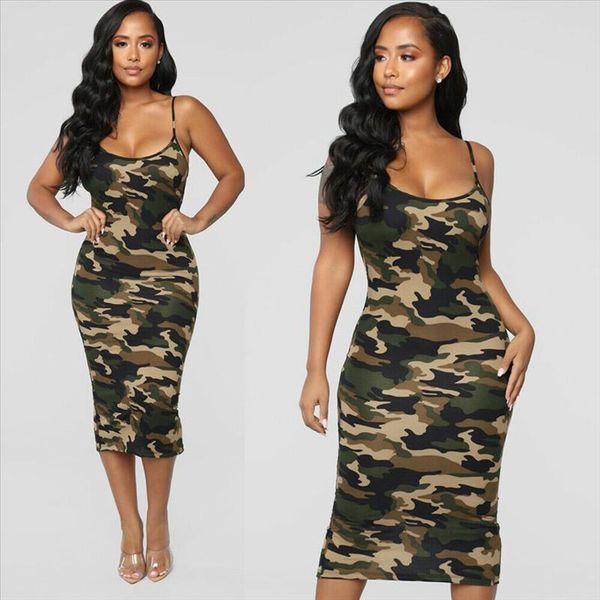 

lady summer casual dresses bodycon midi dresses women camouflage army shoulder straps dress plus sizes s xxl drop shipping, Black;gray