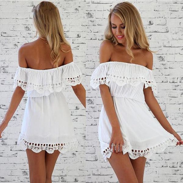 

2020 new summer fashion women lace chiffon dress off shoulder party loose dresses beach elegant strapless female vestidos, Black;gray