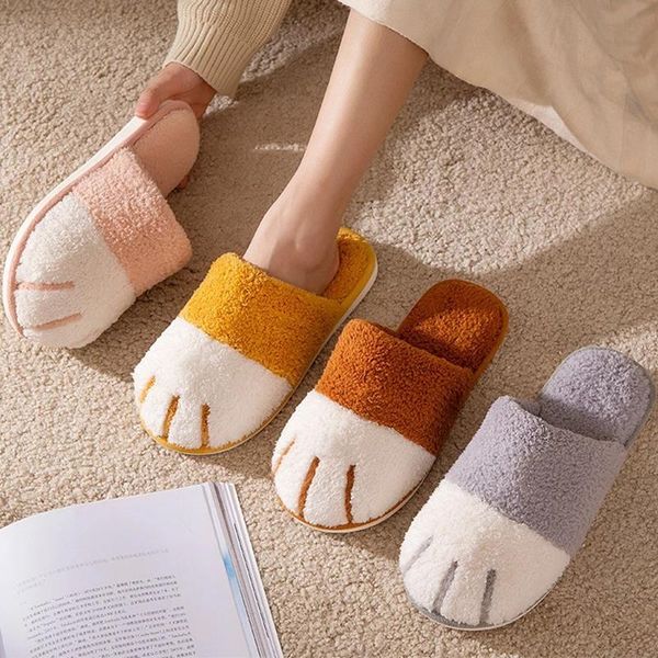 

winter slippers women men couple shoes cute cat home indoor furry slippers warm plush soft comfortable shoes, Black