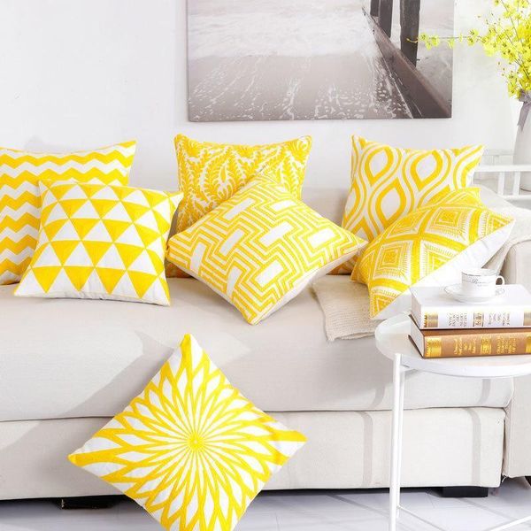 

embroidered throw pillow cover yellow geometric decorative pillows case cushion covers nordic decoration home sofa pillow40557-11