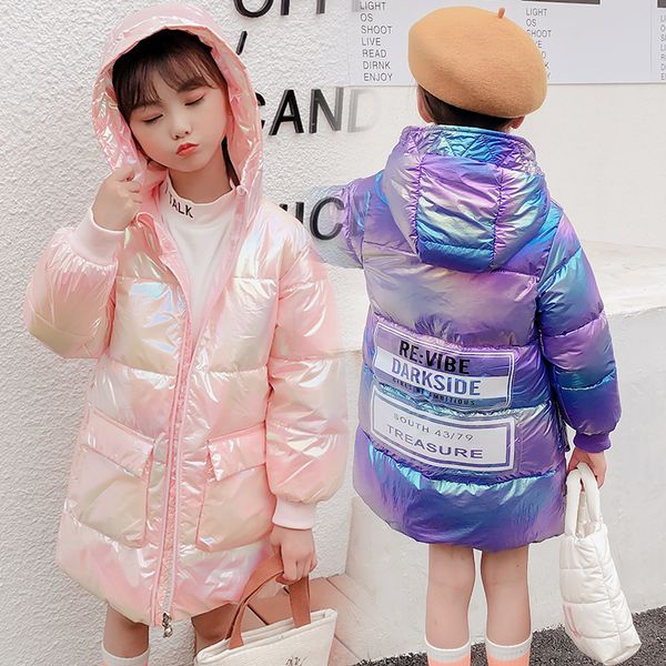 

down jacket medium length boys girls colorful thickened wash coat middle and large children's hooded warm white duck, Blue;gray