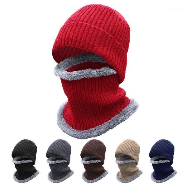 

cycling caps & masks 2 pcs hat scarf set thermal windproof ribbed knitted beanie neck warmer for men women1, Black