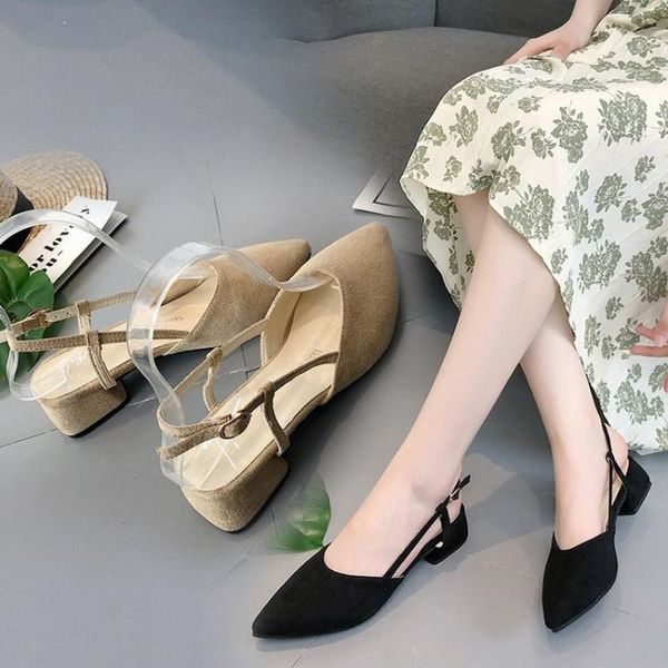 

низкий каблук остроконечные кружева женщины сандалии осень толстые квадратный каблук замша модная женская обувь roman повседневный пряжка об, Black