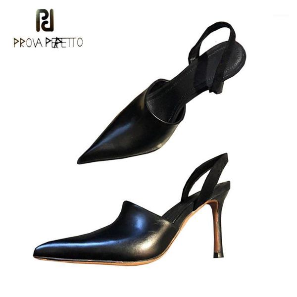 

prova perfetto spring new slingback women sandals fashion pointed toe stiletto heel pumps for women back strap mules shoes1, Black
