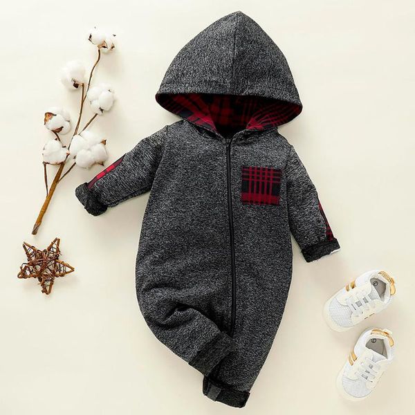 

newborn overalls baby romper infant baby boys girls long sleeve plaid hooded pullover romper jumpsuit clothes roupas infanti@45, Blue;gray