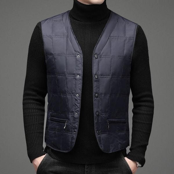 

men's autumn and winter jacket middle aged dad bottomed duck down liner warm vest, Black;brown