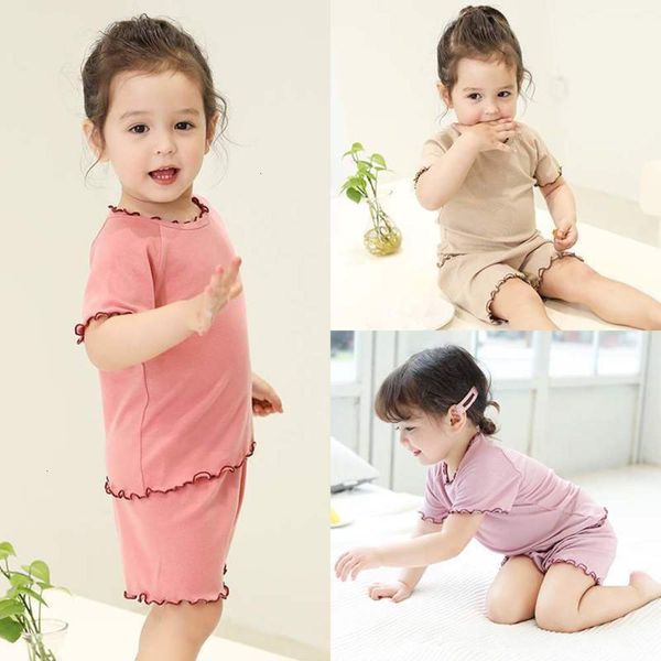 

pajamas summer thin short sve modal girls' middle and small children's princs home baby air conditioning suit, Blue;red