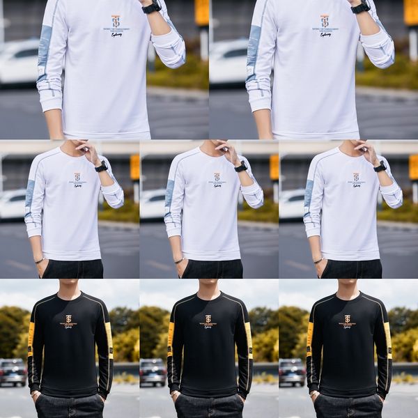 

13qum 2020 new loose men's pullover sweatertsweater long neck round sleeve shirt autumn youth t-shirt printed sweater base pullover m9r, Black