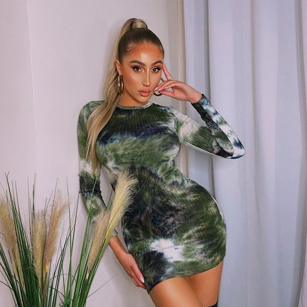 

women's autumn 2021 new tie dye gradient short skirt long sleeve dress for women