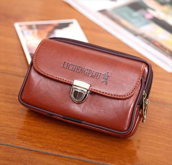 

new men fanny pack для мобильного телефона мужской коричневый черный замок молния портмоне pu кожа хорошего качества сумка casual талии паке