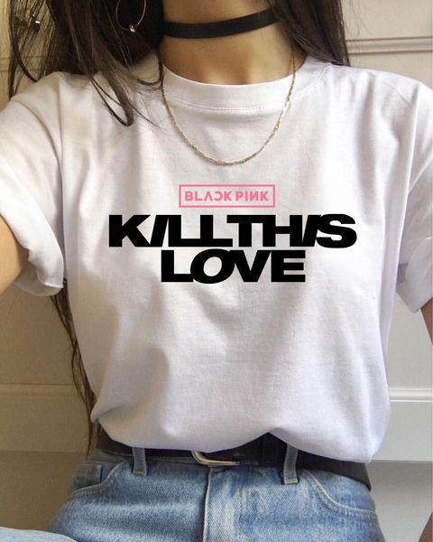 

множественные k-pop kpop убейте эту любовь футболку женщин txt два раза tshirt kpop tes футболка женский черный розовый nct127, White