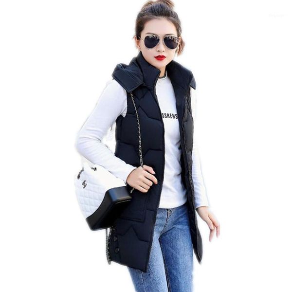 

2020new elegant casual autumn winter women vest female hooded down cotton warm waistcoat female loose pockets plus size 3xl q6211, Black;white