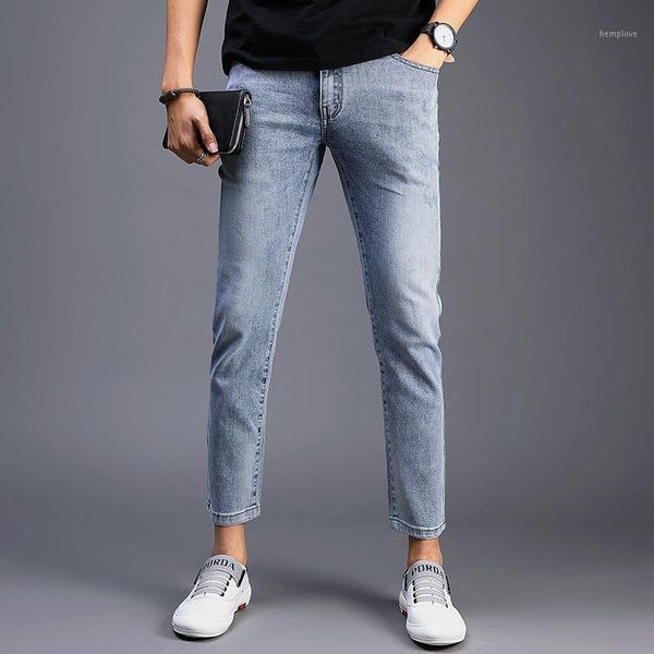 

boutique male 2020 popular logo pants nine minutes of pants light han edition cultivate morality and feet joker men's trousers1, Blue