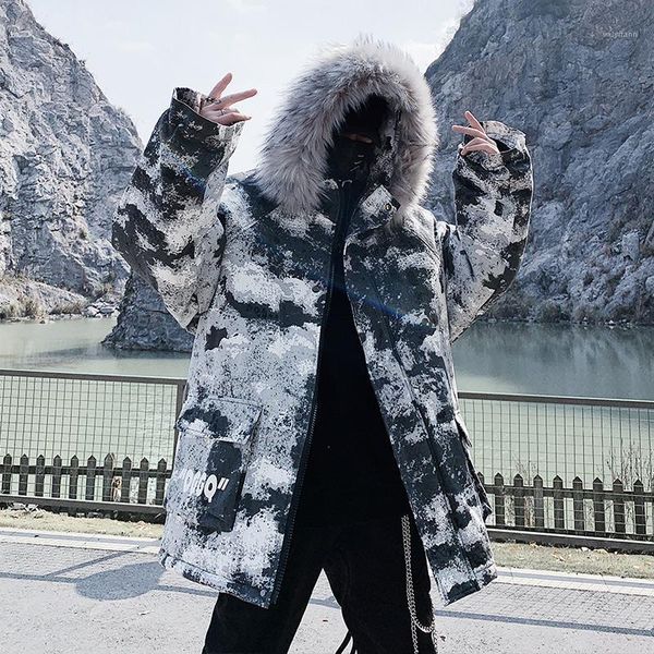 

men parkas new winter 2019 men's coat with hooded collar cotton jacket1, Black