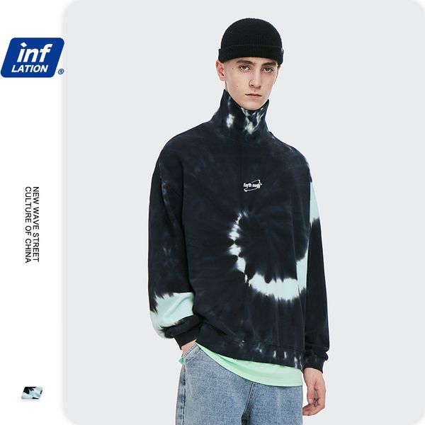 

inflation tie dye oversized 2020 collar reflective men high street hip hop sweatshirt 1386w c1011, Black