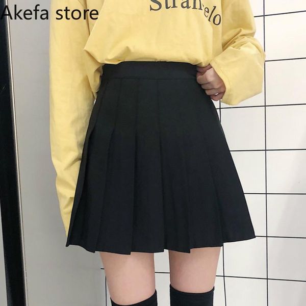 

skirts women mini a-line pleated high waist solid simple korean style chic students casual daily streetwear womens all-match new1, Black