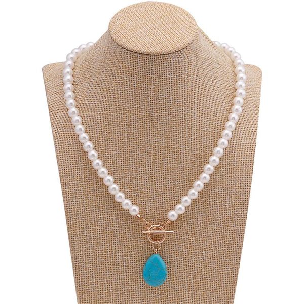 

bohemian natural stone beads water droplets simulated pearl necklaces & pendants for women vintage female retro jewelry gifts, Golden;silver