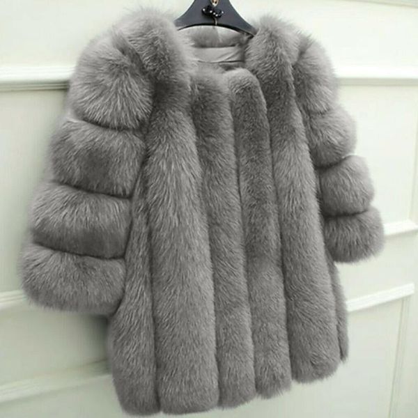 

elegant women coat solid warm long sleeve fluffy outwear crew neck winter party short faux fur fashion daily dating1, Black;brown