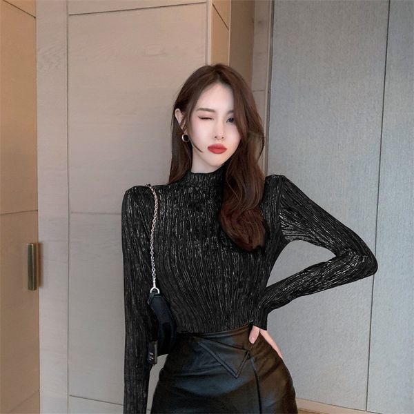 

new fall winter 2021 women sweater fashion low stretch women's clothes long collar high jumper hln7, Black;brown