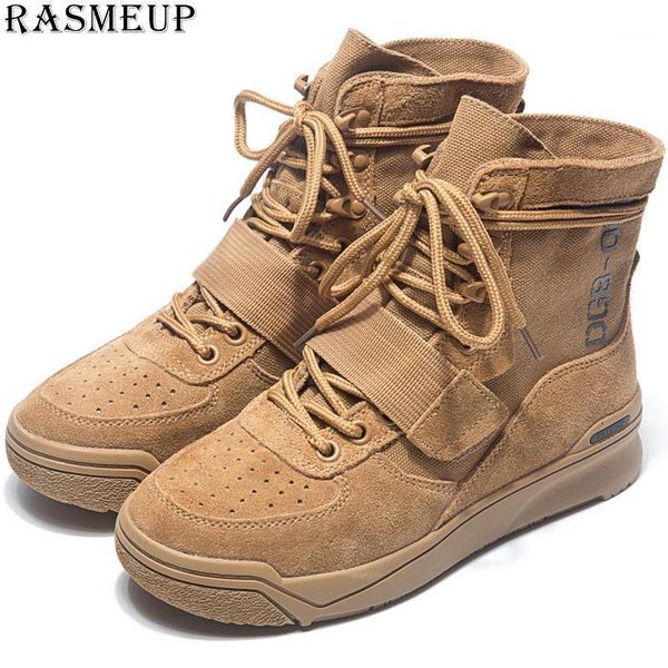 

rasmeup genuine leather canvas women sneakers special force desert combat women's flat trainers army woman shoes1, Black