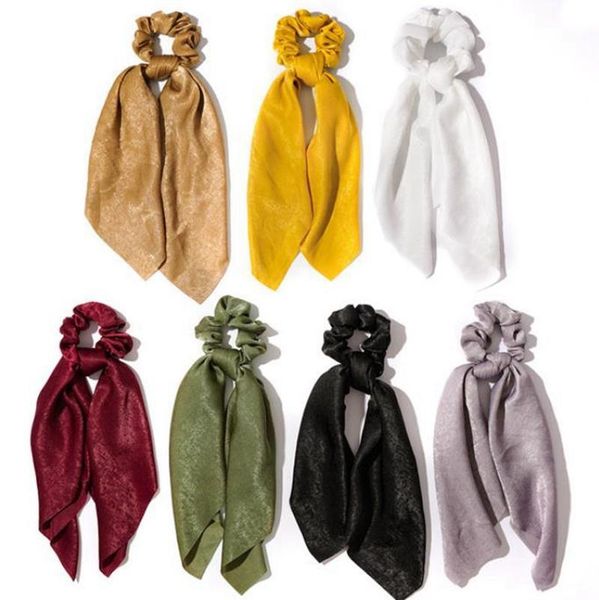 

bowknot hair scarf solid ribbon hairbands elastic scrunchies headband women girl ponytail holder hair accessories wholesale 7 co, Slivery;white