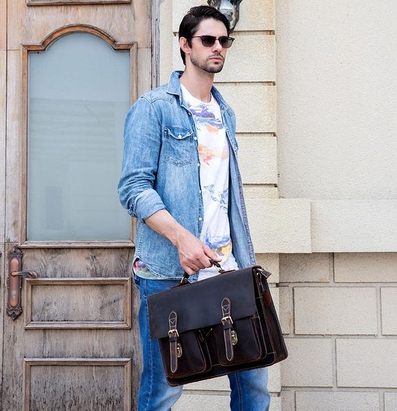

briefcases vintage genuine leather business bag brown men's crazy horse briefcase cow handbags for laptop
