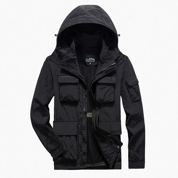 

2021 new men's casual jackets spring autumn outerwear windbreaker man hooded coat multi-pocket males climbing clothes plus size 6xl 7xl, Black;brown