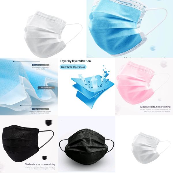

layers pack 50factory fast shipping disposable 3 face mask dust proof ear hook masks pink black o62u