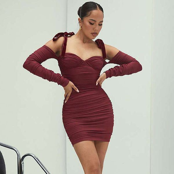 

fashion wrap chest bow tie pile autumn up sleeve open back solid color dress d15483, Black;gray