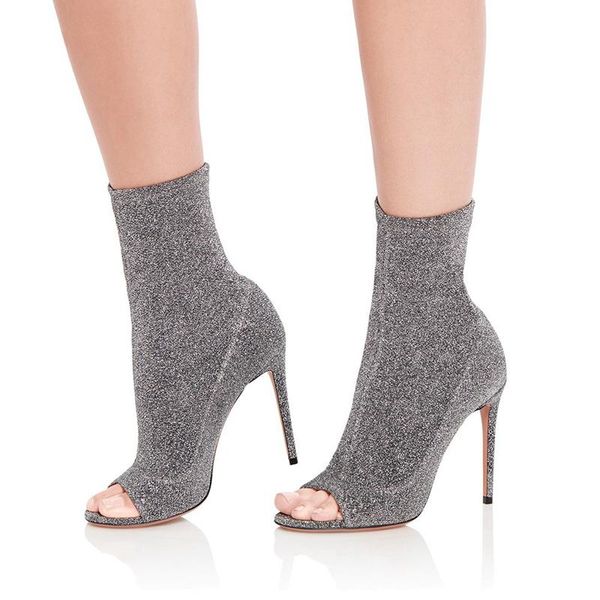 

boots women's autumn thin high heels fashion ankle boot knitting peep toe shoes woman slip-on pumps tl-a0207, Black
