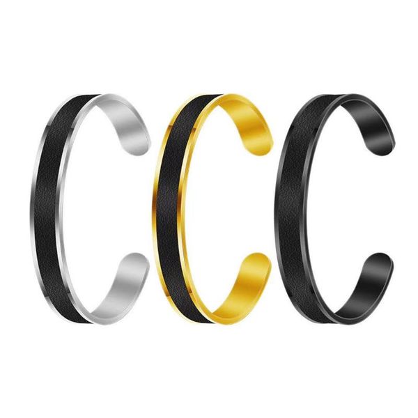 

yoiumit 2021 new fashion open cuff stainless steel bracelets jewelry leather men's bracelet valentine's day gift, Black