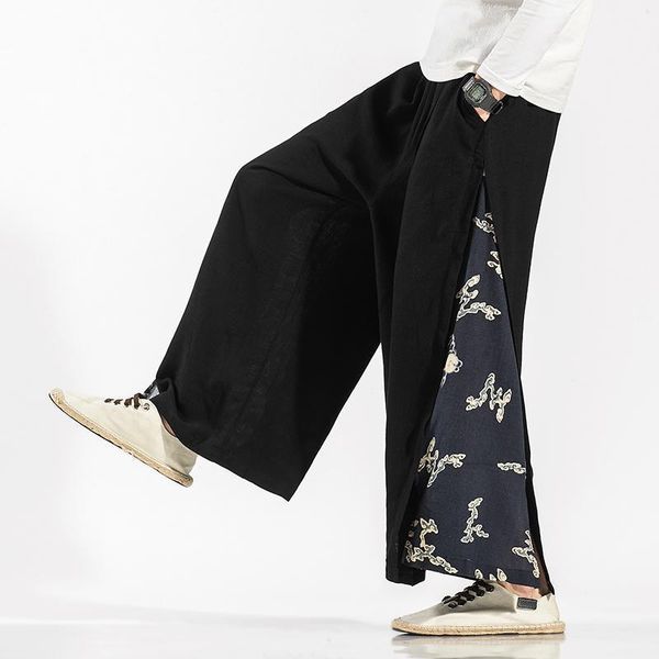 

male japan style wide leg casual trousers men oversize vintage pants mens 2020 new linen fashion harem pants streetwear m-5xl1, Black