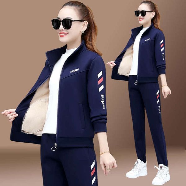 

plush thickened sports suit women's autumn winter fashion large size foreign style warm casual running and sanitary clothes8uy, Gray