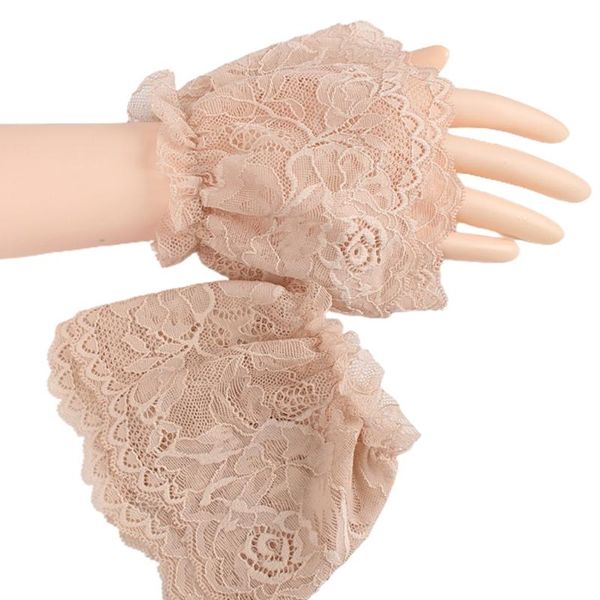 

10cm Double Layer Floral Lace Stretch Wrist Cuffs Detachable Fake Sleeve Warmer, Blue;gray