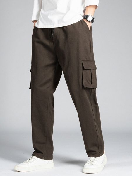 

men flap pocket drawstring waist pants 97dl#, Black