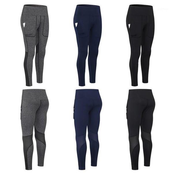 

yoga outfits women high waist fitness running quick-dry high-stretch leggings pocket mesh splicing sports pants1, White;red